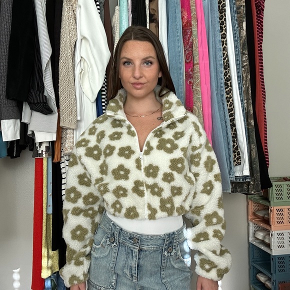 HYFVE Olive Floral Teddy Jacket - Picture 1 of 5